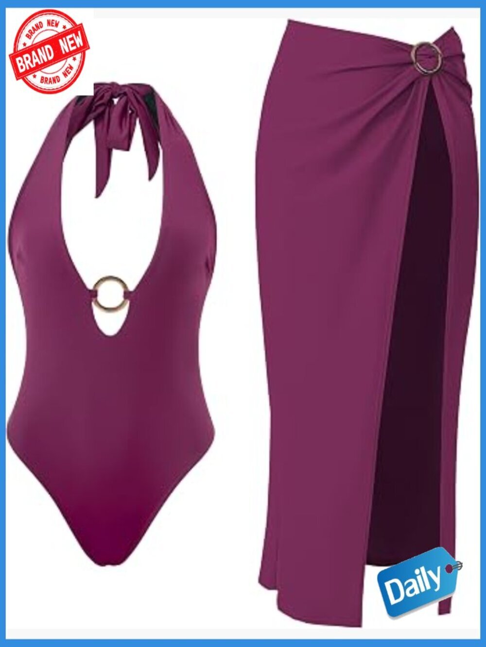 One Piece Tummy Control Swimsuit with Cover Up Halter Bathing Suit